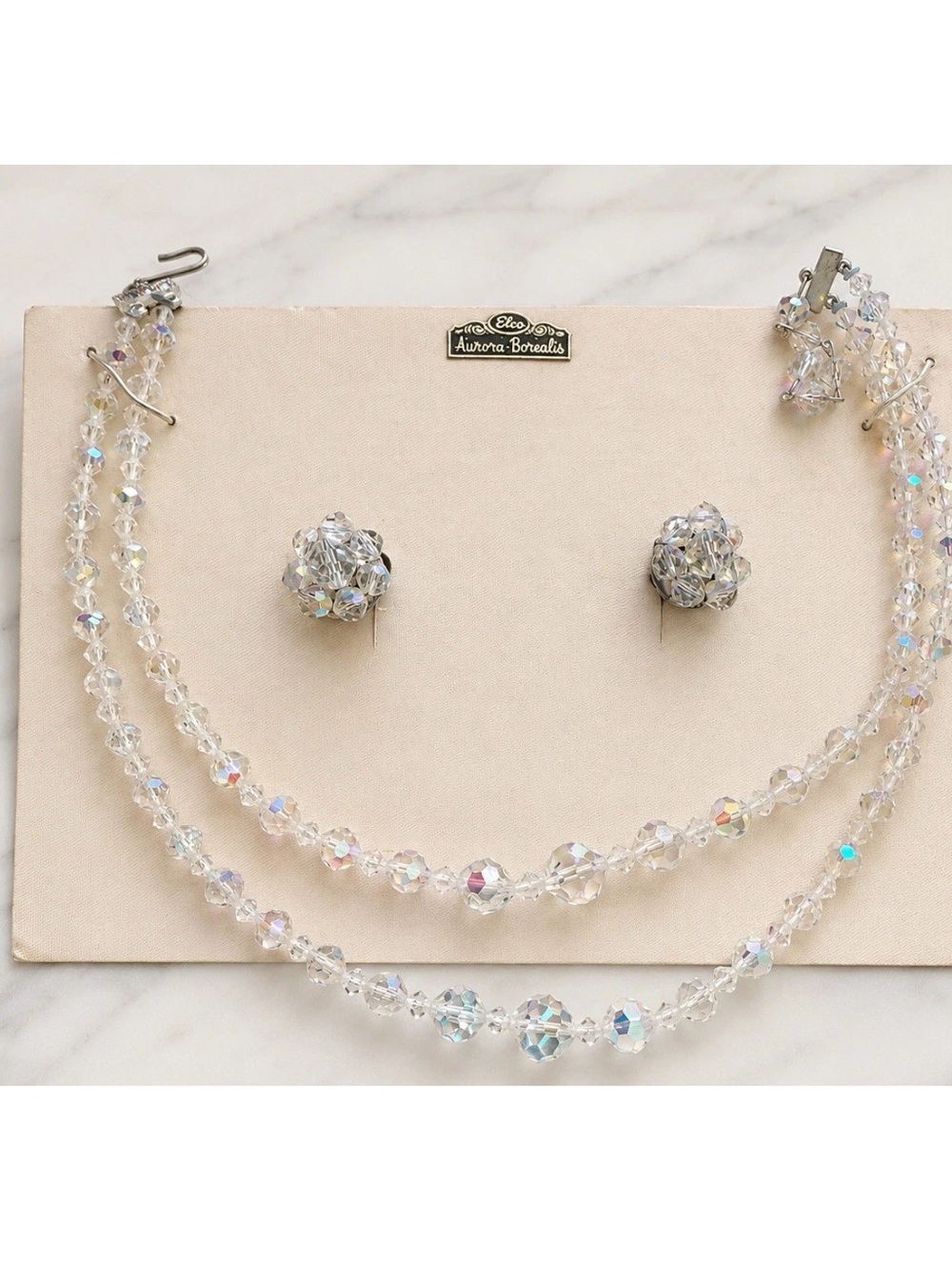 NOC Vintage Elco Aurora Borealis
Crystal Necklace & Clip-on Earrings Set